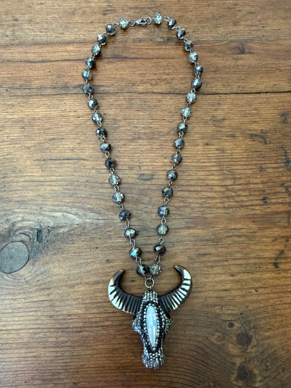Handmade Bling Bull Skull Pendant Necklace